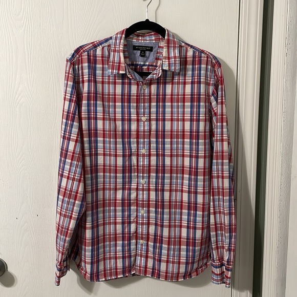 Banana Republic Soft Wash Men’s Plaid Red/White/Blue Button Down Size Medium - Picture 1 of 7